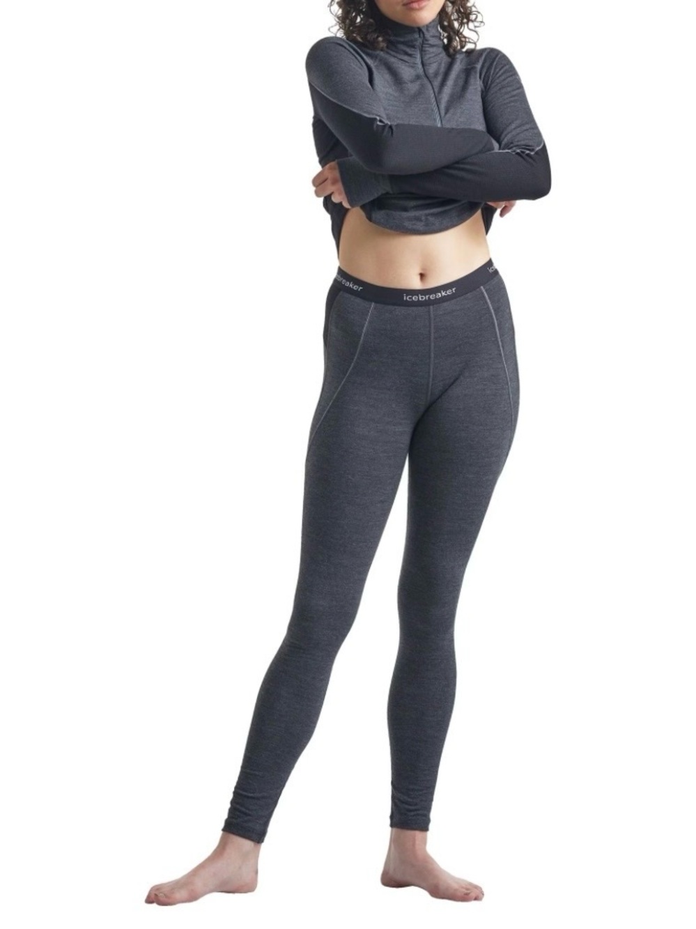 Icebreaker Women Merino Bodyfit Zone 260 Baselayer Thermal Legging XL Grey Black